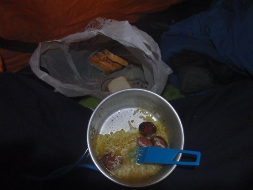 My dinner hiding from the rain