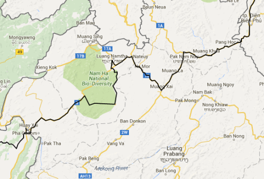 Route across Laos